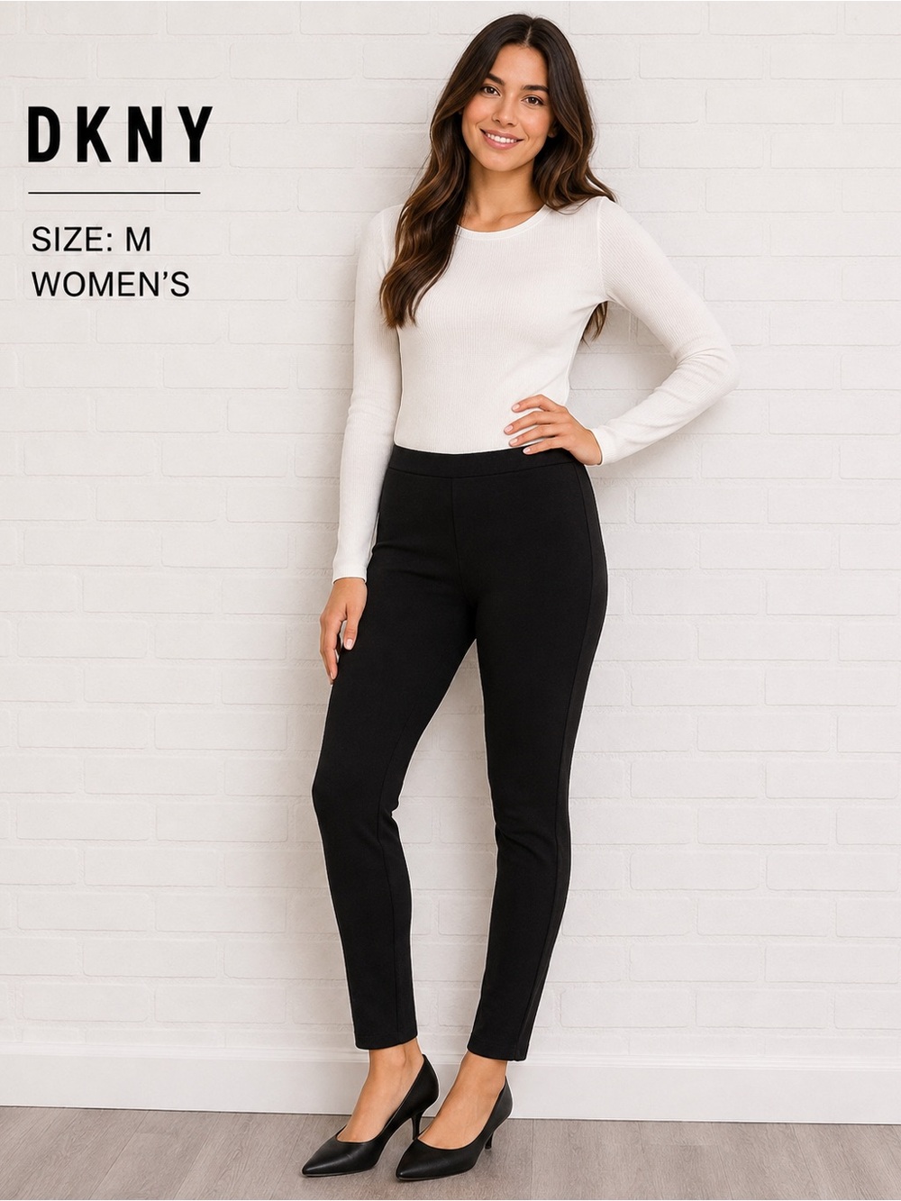 DKNY Women’s Size M Black Stretch Ponte Skinny Pants Pull-On Leggings minimalist